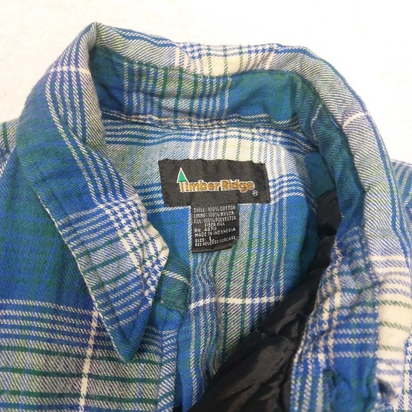 VTG TIMBER RIDGE Quilt Lined Plaid Flannel Shirt Jacket Grunge Men's Size Large - Picture 2 of 7